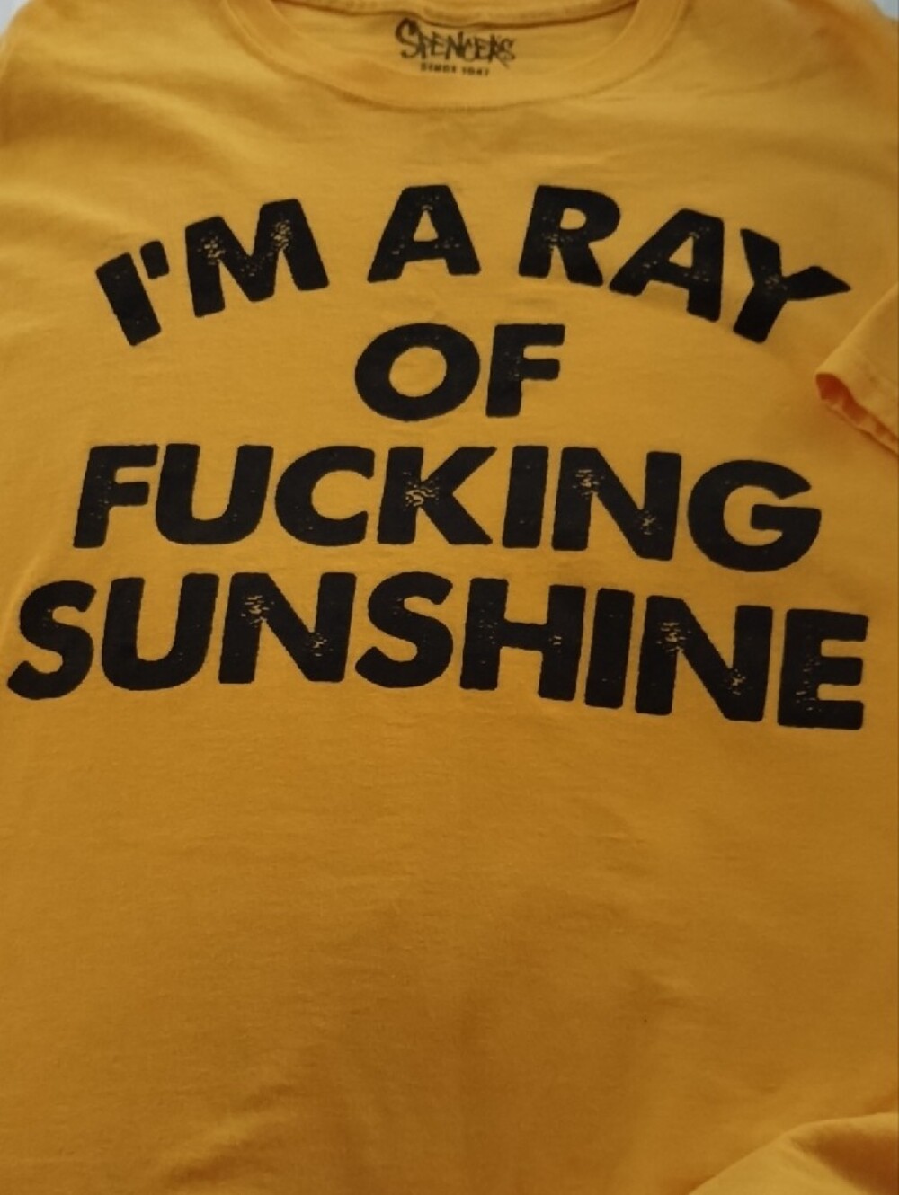 Spencer's 🌞 Oversized Unisex Graphic Tee Deep Golden Yellow Black Bold Slogan - Picture 2 of 6